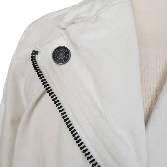 Girl's Sz 8 Polo Ralph Lauren White Asymmetrical Zip Moto Denim Spring Jacket - Picture 11 of 13